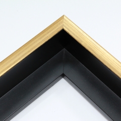 This  gold canvas floater frame has a flat face (almost 3/4 " wide) with golden sides.

1-5/8" rabbet depth: ideal for 1-1/2" to 1-5/8" gallery wrapped canvas of medium or large size. This frame looks equally striking bordering oil or acrylic paint prints and photographic prints.