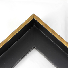 This Medium, L-shaped floating contemporary canvas frame in matte black features a thin brushed gold face.

*Note: These solid wood, custom canvas floaters are for stretched canvas prints and paintings, and raised wood panels.