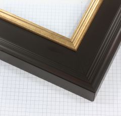 This 2-3/4 " frame features a dark mahogany finish with a gold accent lip. This frame is the perfect mix of modern and timeless to add elegance to any artwork.
