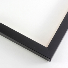 This simple frame features a flat, satin black finish. 

.75 " width: ideal for small to medium artwork. The clean modern lines of this frame make it the perfect fit for a wide variety of paintings, photos and giclee prints.