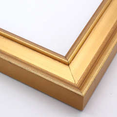 This frame features a deep crown moulding profile finished in gold leaf.  An antique look is achieved with a gentle brushed effect that highlights the corners of the bevelled edges.

2.125 " width and 1.25 " depth: ideal for medium to large images.  Border a fashion photograph or acrylic painting in this stylishly simple frame.