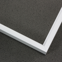 This metal picture frame has a smooth, Bright White with a flat face profile.  

.375 " width: ideal for small or medium artworks. Easily frame photographs, thicker cloth or needlework art prints.

Nielsen 93-52 Profile