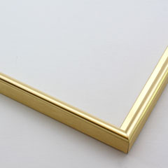 This simple metal picture frame has a gold, high-shine finish, brush-textured drop edge and a curved profile.

.375 " width: ideal for small and medium artworks. Easily frame photographs, thicker cloth or needlework art, or even Giclée canvas prints.