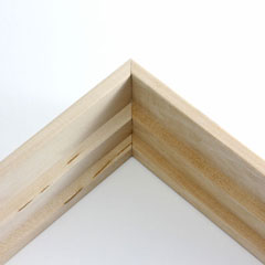 This Stair-step shaped canvas floater frame features a natural finish, with a 1-5/8" depth for artworks.

*Note: These solid wood, custom canvas floaters are for stretched canvas prints and paintings, and raised wood panels.