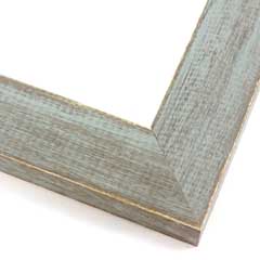 This simple, flat faced frame features rustic wood with a light wash. The natural grain and wood color shows through the sanded, grey-blue varnish, giving the frame a soft, antiqued appearance.

1-1/2 " wide: ideal for small and medium images.  Whether photography or paintings, rural scenes and simple images will look striking in this frame.