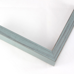 This simple, flat faced frame features rustic wood with a light wash. The natural grain and wood color shows through the sanded, grey-blue varnish, giving the frame a soft, antiqued appearance.

3/4 " wide: ideal for small and medium images.  Whether photography or paintings, rural scenes and simple images will look striking in this frame.