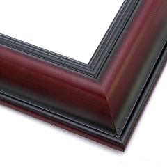 This classic, reverse scoop frame features a deep mahogany wash that highlights the natural wood grain. The colour fades into black at the lip and rim, but returns along the outer drop edge. A stepped inner edge defines the border of the frame.

2.5 " width: ideal for medium or large artwork. This frame will beautifully border a renaissance or impressionism painting or giclee print.