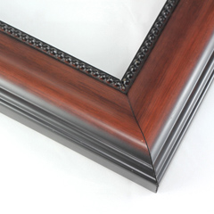 This deep, dense frame features a scoop profile, bevelled outer edge and beading on the inner lip.  The walnut wash on the face fades to black on both ends.  

2.5 " width: ideal for medium to very large artworks. The unique mix of rustic and contemporary makes this frame a versatile choice.  Pair with a favourite photograph, painting or Giclée print.