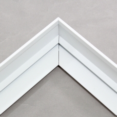 This moulding is neat, modern, and will last a life-time. Fits perfectly artworks with 1-1/2" depth and has a built in 1/2" reveal for easy installation.
<br>
Available in Black and white powder coated finish that is scratch and water resistant. A timeless choice to finish and complement every art piece.