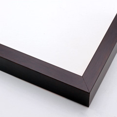 This dark brown frame features a slim, simple face and natural, wood grain finish. Dress it up with an old watecolour or oil painting, or keep it modern with a family photograph. The deep (1-1/16") rabbet adds depth to framed images, creating a shadow-box effect.

.75 "es wide: ideal for small images.