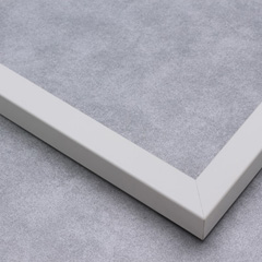 A simple, white frame with a matte finish.

.75 " width: ideal for small artwork. This modern frame is suitable for a wide variety of art mediums, from photographs to paintings and giclee prints.