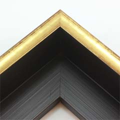 This glossy gold canvas floater frame has a U-shaped scoop face (just over 1/2 " wide) with bronze distressed scratching on the outer edges. The drop edge is black with a subtle, lined texture.

1-1/2 " rabbet depth: ideal for 1-1/2 " gallery wrapped canvas of medium or large size.  This frame looks equally striking bordering oil or acrylic paint prints and photographic prints.