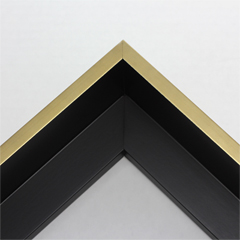 This extra tall, L-shaped floating contemporary canvas floater frame in satin gold features a thin flat face.

*Note: These solid wood, custom canvas floaters are for stretched canvas prints and paintings, and raised wood panels.