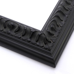 This deep, reverse profile frame features a bevelled outer edge and 45 degree inner lip, all in matte black.  Gentle distressing in the recessed of the relief design suggests an antique style, while the solid black suits modern artworks as well.

2.25 "es wide, 1.25 "es high: ideal for medium and large images.  The perfect border for  big photographs, watercolour paintings or prints.