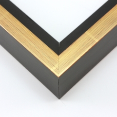 This large profile floater frame features a glossy black drop edge and shiny gold face with burgundy antiquing.

1.5 " depth from wall, and .5 " width: ideal for medium and large canvases on thin (3/4 " deep) stretcher bars.  Pair this frame with a painting or Giclée print for an authentic fine art display.

*Note: These solid wood, custom canvas floaters are for stretched canvas prints and paintings, and raised wood panels.