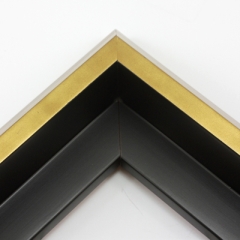 This unique floater frame for stretched canvas features a narrow, 0.5 " face that falls into a steep reverse slant toward the outer edge of the frame.  The modern style is finished in a frosted gold on the face and outer edge.

Ideal for mounting medium to extra large, thick (1.5 " deep) gallery wrapped canvas portraits, paintings or Giclée prints. The canvas will extend slightly farther than the face of the frame. 

*Note: These solid wood, custom canvas floaters are for stretched canvas prints and paintings, and raised wood panels.