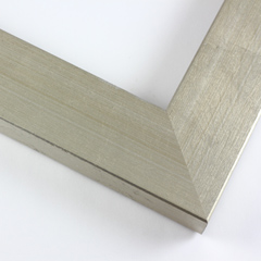 This simple, high-sheen frame features a smooth face of gold-brushed, silver foil finish. Hints of the natural wood grain show through for a delicate, modern take on a basic style.

1.75 " width: ideal for medium and large images.  Border a bold greyscale photograph or acrylic painting or Giclée print in this subtle, contemporary frame.