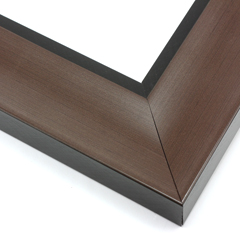 This simple, bold frame features scoop profile with a walnut-wash with a subtle brushing effect. The inner lip is stepped down and painted a matte black.

2.75 " width: ideal for large and oversize (extra large) artwork. Due to it