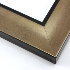 This simple, bold frame features scoop profile and gently distressed, gold foil face.  The inner lip is stepped down and painted a matte black, to match the outer drop edge.

2.75 " width: ideal for large and extra large artworks. Due to it