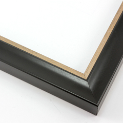 This simple, bold frame features scoop profile and matte black face with subtle crosshatching.  The inner lip is stepped down and covered in distressed bronze foil.

1.25 " width: ideal for small or medium size artworks. Due to it