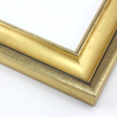 This high fashion, solid wood frame features a dramatic scoop profile and high outer edge (1.25” depth), all wrapped in ornate gold foil.  A black patina applied to the top-most ridges give it a subtle, distressed appearance that adds to its vintage elegance.

2 " width: ideal for medium- or large-size images.  Border an old family photograph, favourite painting, or Giclée print in this quality frame.