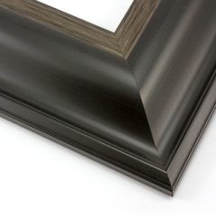 This wide, reverse scoop frame features a matte black face and bevelled outer edge. The stepped inner lip is brushed with a subtle silver foil.

3.5 " width: ideal for oversize images. Bright acrylic and oil paintings or their giclee prints will shine in this classic frame.