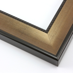 This simple, classic wood frame creates instant elegance with a gentle scoop profile and gold/copper finish with a brushed, black patina.  Fine beading in black adorns the inner lip, while the black outer edge features a basic bevel.  

2 " width: suitable for large images.  Old black and white photographs, acrylic paintings or prints.