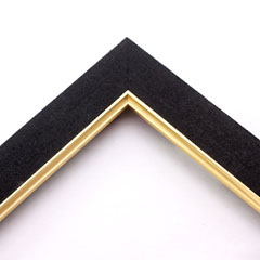 Linen liners are a great option for providing blank space between art and frame.  Where glass is generally required to protect paper artworks and their mat, a linen liner does not require glass, making it ideal for paintings and Giclée prints.

This 1.25 " black liner has an authentic linen texture and a bevelled gold lip.  It is best suited to small and medium size canvas prints, watercolours or oil paintings.