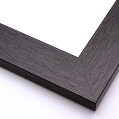 This simple, flat profile frame features a cool charcoal wash with imitation wood grain brushing in black and a pearlized finish.  The inner and outer edges drop at a straight, 90 degree angle.

2 " width: ideal for medium size images. The smooth style of this solid wood frame makes it suited to a wide variety of photographs, paintings and giclee prints.