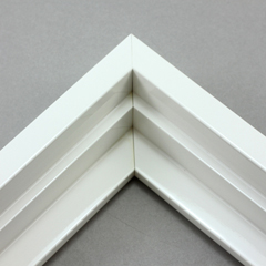 This solid wood canvas floater frame features a high shine, white finish.

Display your favourite gallery wrapped Giclée print or painting with authentic, fine art style. This floater frame is ideal for medium to extra large canvases mounted on thick (1.5 " deep) stretcher bars.

*Note: These solid wood, custom canvas floaters are for stretched canvas prints and paintings, and raised wood panels.
