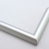 This simple metal picture frame in frosted silver has a smooth finish and curved profile. 

.875 " width: ideal for small, medium or large artworks. Easily frame photographs, thicker cloth or needlework art, or even Giclée canvas prints.