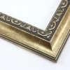 This classic, Victorian-style frame features a solid wood, reverse scoop profile.  The relief-detailed inner lip and sloped face are a textured gold foil, edged in a subtle bevel.

2 " width: ideal for medium size images. Border an acrylic or oil painting or print with this antiqued, high fashion frame.